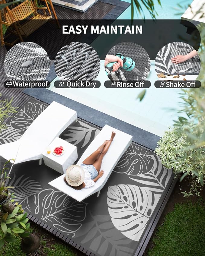 COCOER Tropical Outdoor Rug 8x10 Reversible-Waterproof Patio Rug-Quick Dry Outdoor Carpet-Outdoor Area Rugs Indoor Outdoor Rugs-Outside Rug Patio Decor for Porch Deck Balcony Backyard