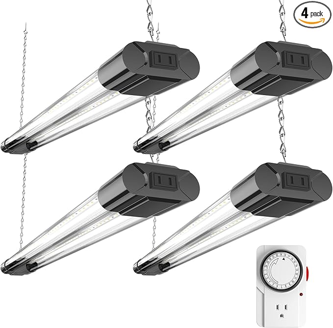 BBOUNDER 4 Pack 2ft LED Grow Light with Mechanical Outlet Timer, 80W (4x20W, 440W Equivalent), Sunlike Full Spectrum Linkable Plant Lighting Fixture for Hydroponic Indoor Plant