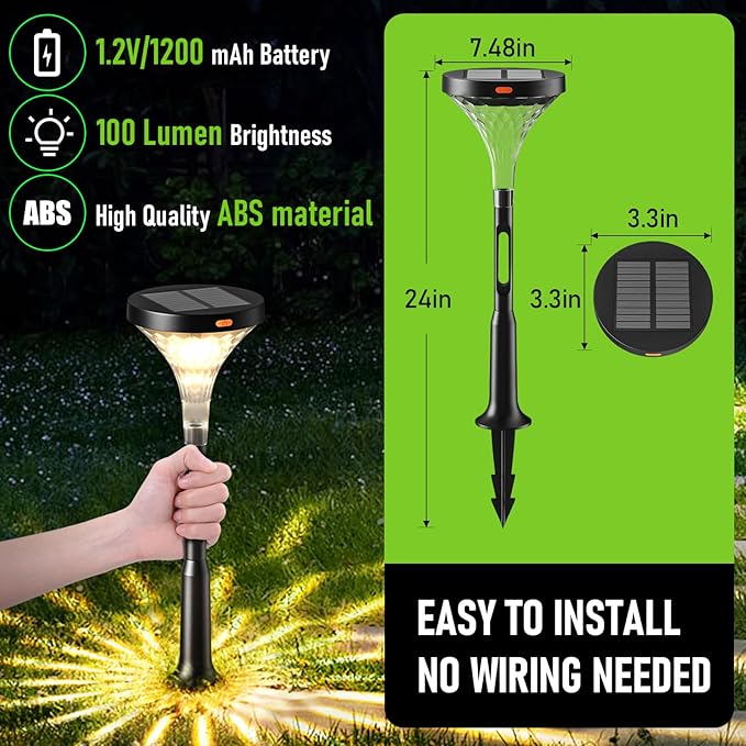 Solar Outdoor Pathway Light, Multicolored 10 Modes RGB Color Changing, IP65 Waterproof Solar Powered Lights, Christmas Decoration for Garden, Lawn, Yard, Patio etc, 8 Pack