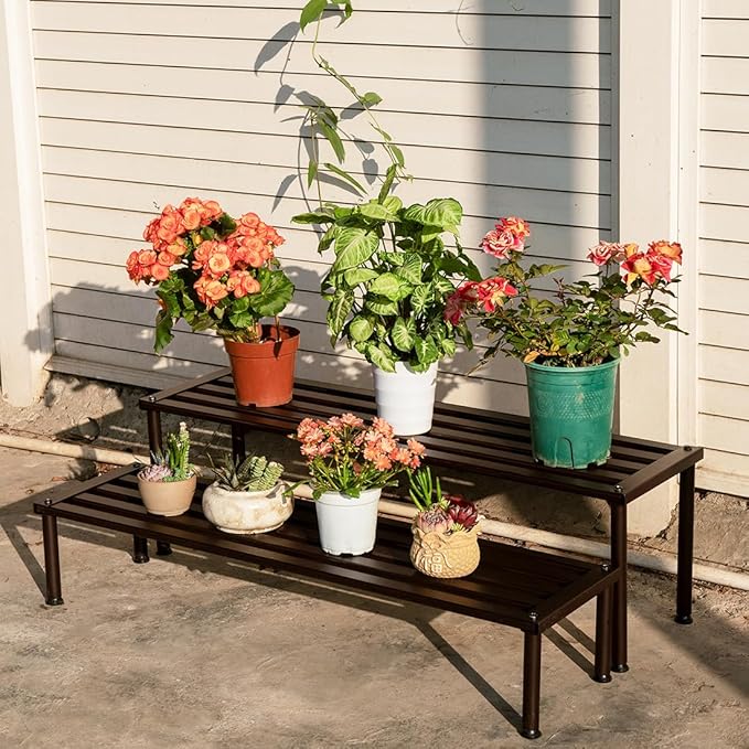 Metal Plant Stand, Rust-proof Aluminum Display Rack, Plants Display Stands Decoration Racks for Living Room Garden Balcony Patio (Ebony, 41.3Inch Tall Leg)