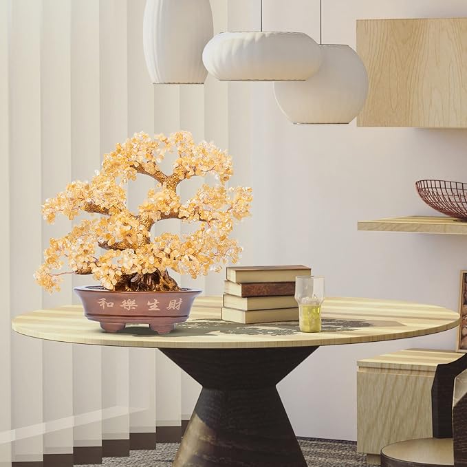 Natural Large Citrine Tree,14"Feng Shui Money Tree(1251 Gemstone Count)Citrine Crystal Tree for Abundance Prosperity Success Fortune Decoration Tree Bonsai for Home & Office Good Luck Wealth