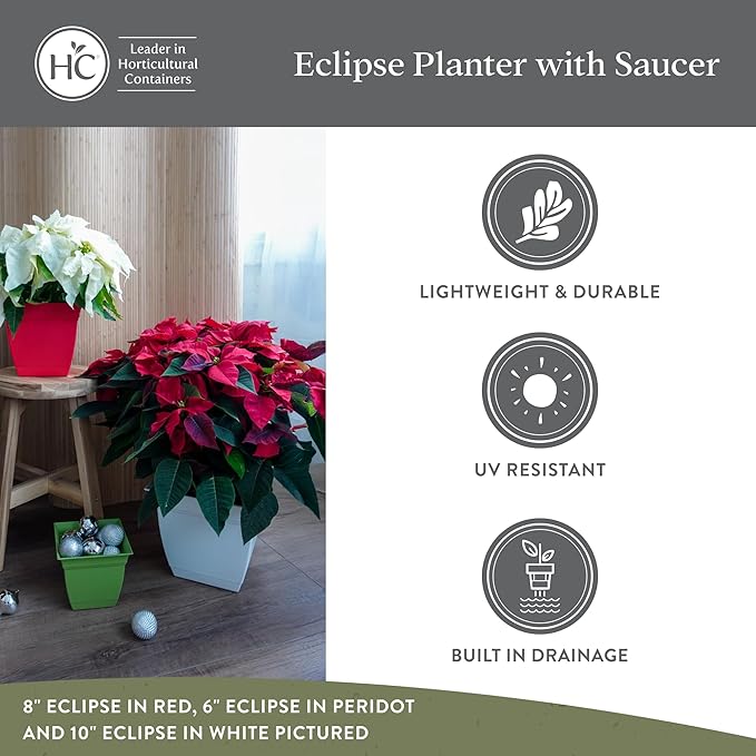 The HC Companies 8 Inch Eclipse Square Planter with Saucer – Indoor Outdoor Plant Pot for Flowers Vegetables Herbs, Teal (Pack of 4)