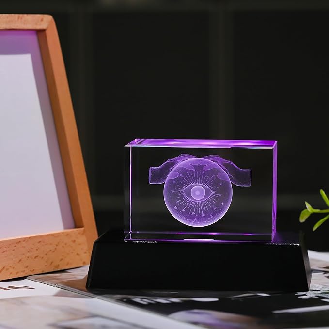 Qianwei 3D Crystal Evil Eye Decor - Evil Eye Light Halloween Witch Figurines Occult Medieval Goth Satanic Home Desk Decor Witchy Gifts Horror Lilith Statue