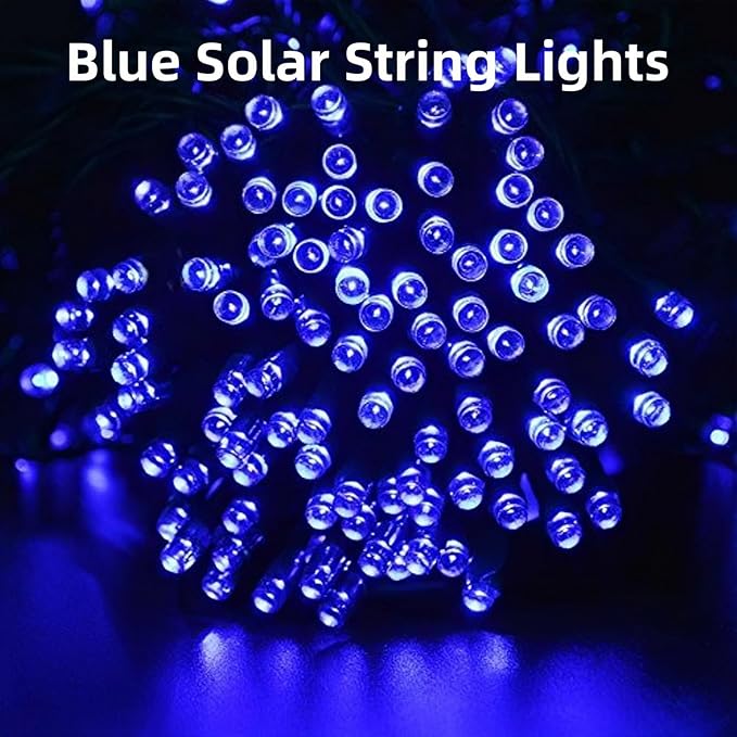 EEW 2-Pack 200 LED Solar String Lights Outdoor, Solar Christmas Lights with 8 Lighting Modes, Waterproof Green Wire Solar Tree Lights for Outside Xmas Wedding Party Garden Patio Decorations (Blue)