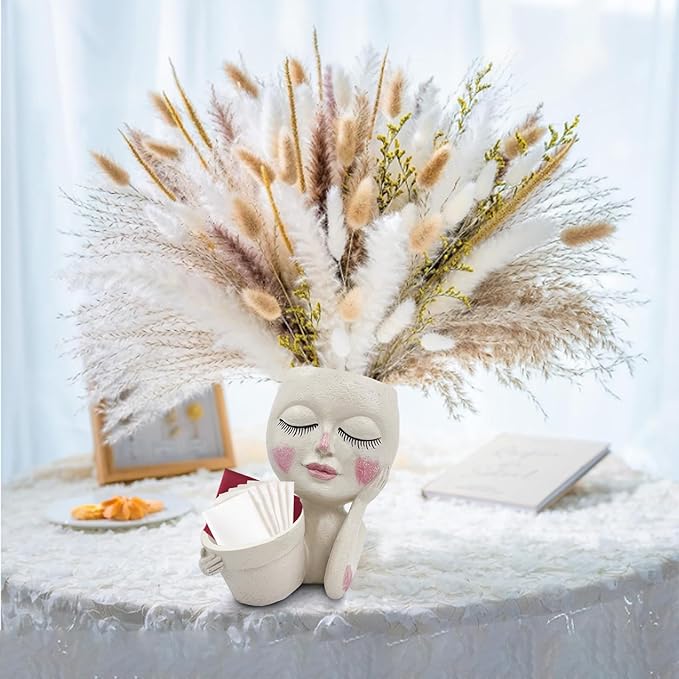 Face Plant Pot - Double Flower Pots for Indoor Outdoor Plants Resin Head Planter with Drainage Hole Cute Lady Face Plant Pots, Garden Decoration Planters, Medium