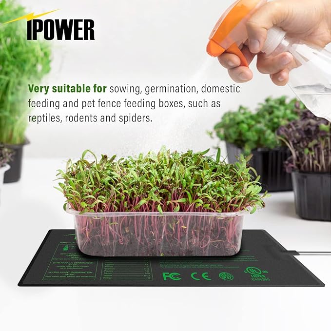 iPower 10" x 20.75" Seeding Heat Mat Upgraded Carbon Film Indoor Warm Hydroponic Plant Germination Starting Pad Durable Waterproof, Black