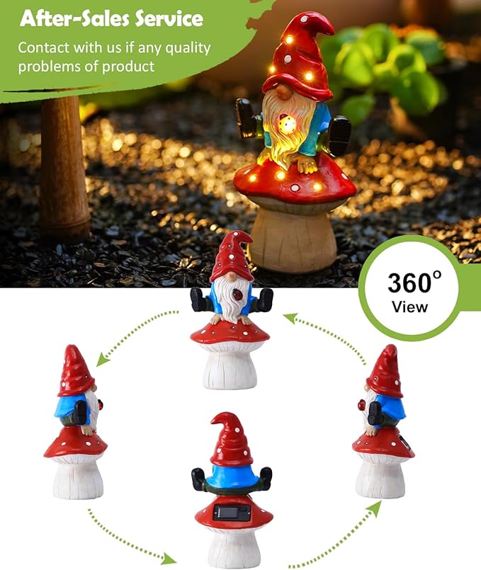 Nacome Solar Gnome Garden Statue for Decor: Outdoor Sculpture with Lights for Outside Ornament Yard Art Lawn Porch Patio Balcony - Birthday Gifts for Women Mom