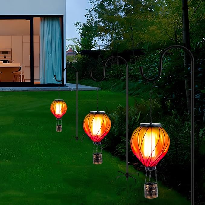 Colorful Solar Hot Air Balloon Lantern with Flame Flickering,Garden Decor Glass Hot Air Balloon Solar Lantern Outdoor Waterproof Hanging Light for Patio,Porch,Yard Mother Day Gifts for Women
