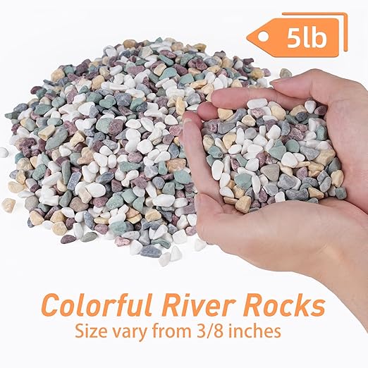 5 lbs Pea Gravel for Plants, Aquarium, Fish Tank, 3/8 inch Decorative Pebbles for Indoor Plants, Succulent, Bamboo, Vase, Drainage Rocks for Potted Plants, Top Dressing, Mixed Color
