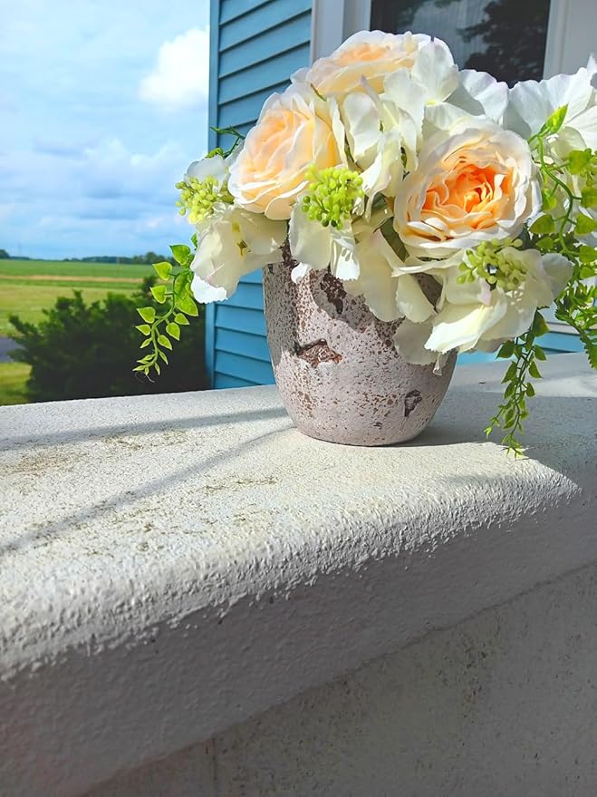 Distressed Weathered Cement Planter, 5 Inches - Unique Stone Plant Pot for Indoor Outdoor Home Garden Decor