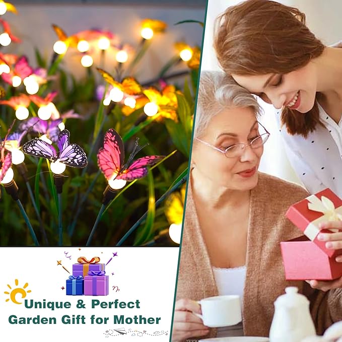 TONULAX Solar Garden Lights - Swaying Butterfly Light, Swaying in The Wind, Solar Outdoor Lights, Yard Patio Pathway Decoration, High Flexibility Iron Wire & Realistic Butterflies(4 Pack)