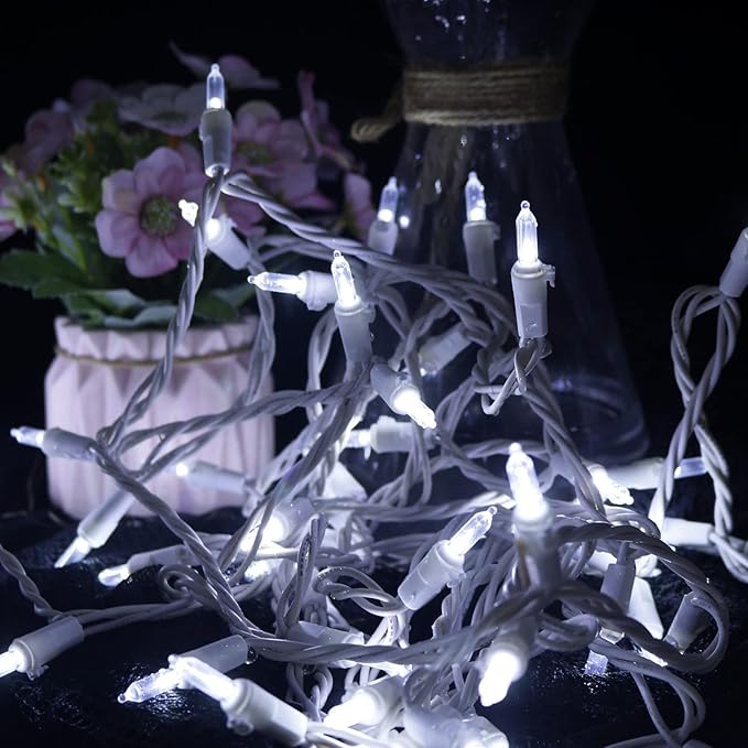 White LED Christmas Lights - 2 Pack 100 Count Cool White Christmas String Lights for Tree, Party, Wedding, Holiday, Indoor and Outdoor Decor, 2 Sets 33 Feet White Wire, UL Certified, Connectable
