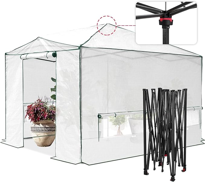 EAGLE PEAK 12x8 Portable Walk-in Greenhouse, Pop-up Indoor Outdoor Garden Green House, Zippered Doors and Windows, PE Cover, White
