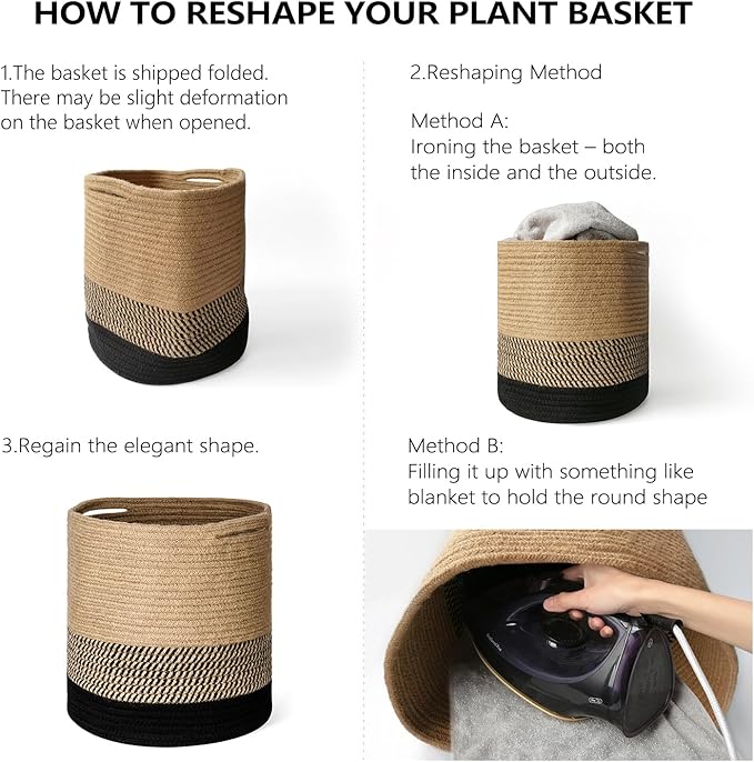 Dahey Jute Rope Plant Basket Modern Woven Storage Basket for 10" Indoor Planter, Decorative Flower Pots Cover Laundry Bin with Handle Rustic Home Decor, Beige