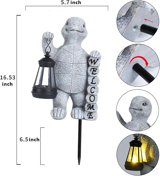 Turtle Solar Lights Outdoor Garden,Outdoor Solar Lights for Yard Decorations,Lantern Garden Decoration,Garden Decor,Turtle Garden Welcome Plaque Statue,-Unique Housewarming Gifts