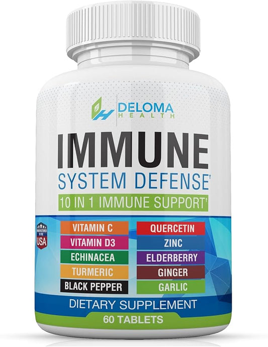 10 in 1 Immune System Support Supplement (1000 mg), D3 (5000iu), (5000iu), Zinc (40 mg),