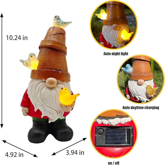 Solar Garden Figurine, Cute Resin Gnome Sculpture, Garden Statues Outdoor Decor, Funny Gnome Gift Sculpture Decoration for Home Patio Yard Lawn Porch Ornament