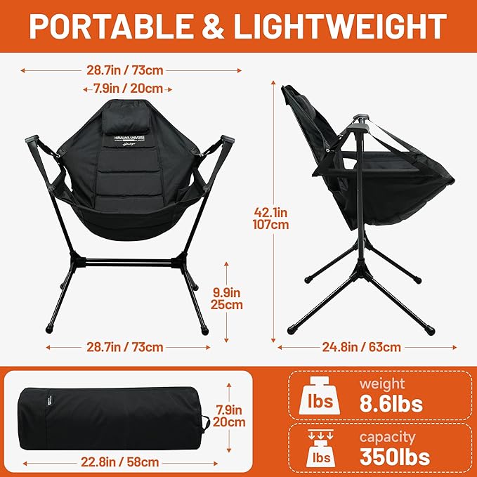 Himalaya Hammock Camping Chair, Swinging Portable Folding Camp Chairs for Adults Heavy Duty Foldable Oversized Rocker with Aluminum Alloy Frame for Outdoor Lawn，Backyard，Beach and Patio Sport