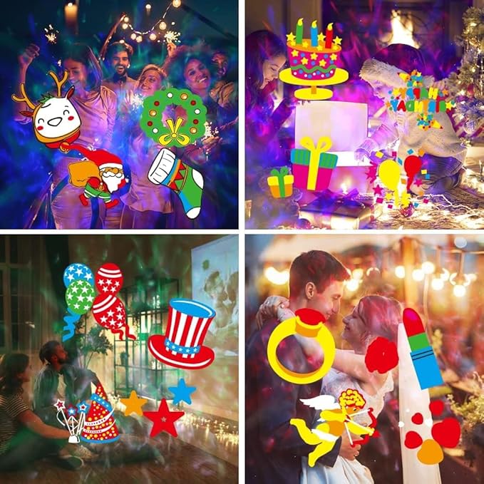 Slide Show Outdoor Holiday Projector, 2 in 1 Water Wave Outside Projector Lights Halloween Christmas, St. Patrick's Day Decoration, Eid Mubarak Kareem Festival Decorations, Easter Decorations