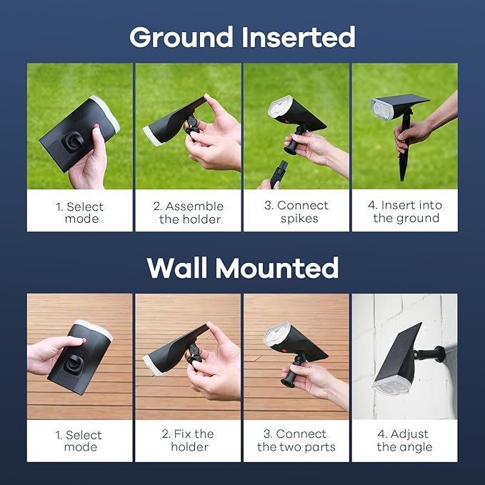 Consciot Solar Spotlights Outdoor, IP67 Waterproof 2-in-1 Solar Spot Lights, Durable Christmas Decorations Lights for Garden Yard Pathway Driveway Porch Walkway, Auto On/Off, 2 Pack(Warm White)