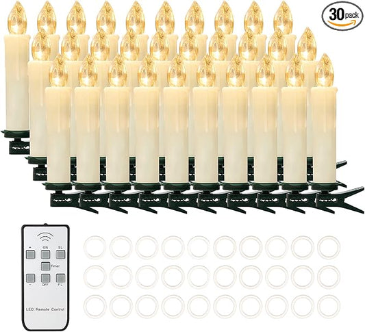 30 PCS Flameless LED Taper Candles Battery Operated Christmas Tree Candle Lights Electric Fake Candles with Remote Timer Perfect for Holiday Home Garden Wedding Parties Decor (30 PCS,Ivory)