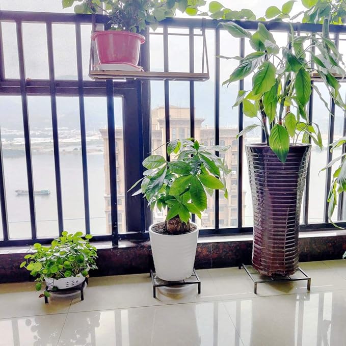 9.8" Metal Heavy Duty Potted Plant Stand Flower Pot Holder with Saucer Indoor Outdoor Rustproof Iron Garden Container Square Supports Rack for Planter ,2 Pack(iron color )