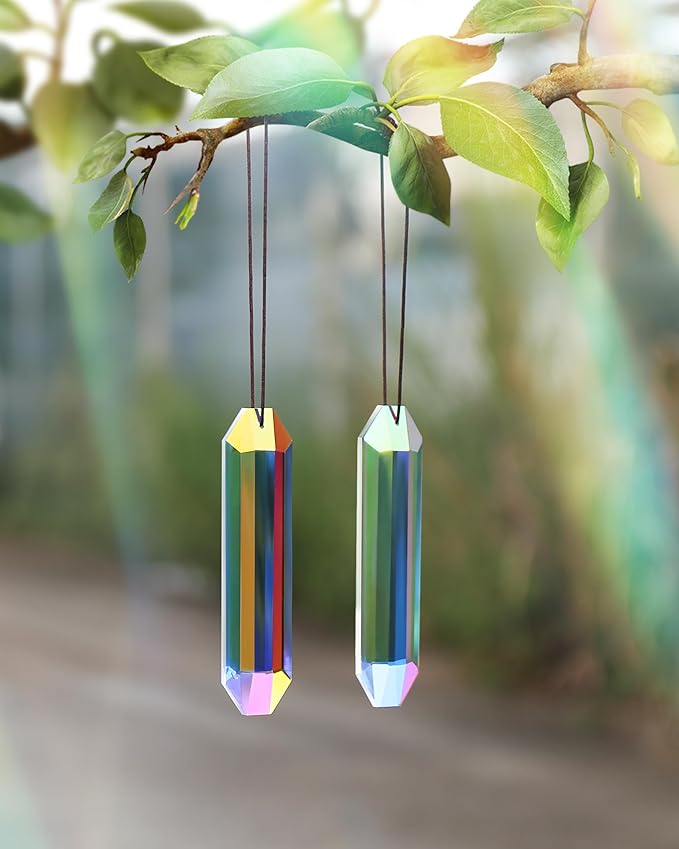 2 Pack Crystal Suncatcher, Hanging Sun Catcher Prism with String Suncatchers for Windows, Room, Outdoor, Car Mirror Garden Decor