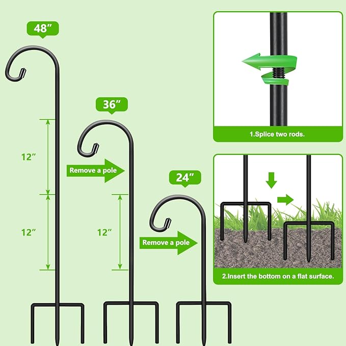 FEED GARDEN Adjustable 48 Inch Small Shepherd Hooks for Outdoor, Garden Hooks for Lanterns, Shepard Hooks for Hanging Plants, Bird Feeders, Solar Lights, Mason Jars, Weddings Decor,2 Pack