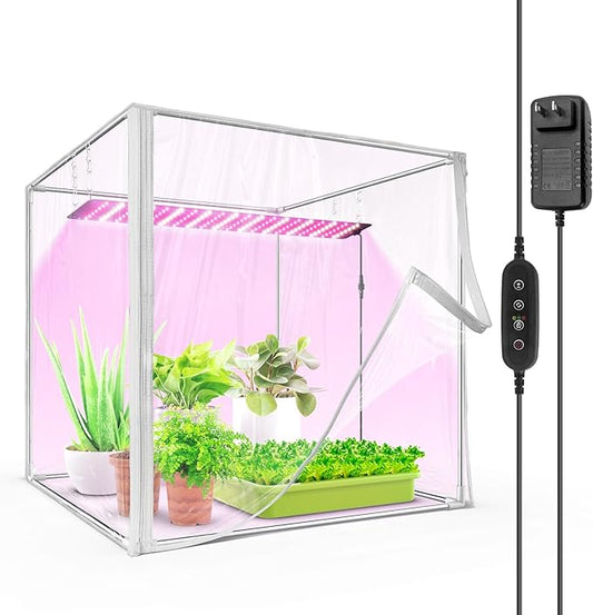 Barrina Indoor Greenhouse with Grow Light, with 40W Seed Starting LED Indoor Plant Light, Portable Mini Greenhouse with Timer for Seed Starter Tray, Seedling, Sprouting, Microgreens, 23x23x23IN