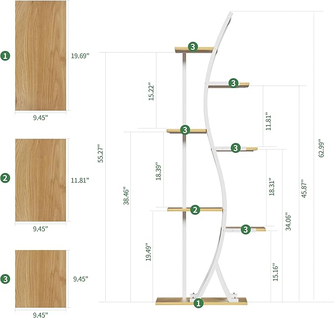 62" Tall Plant Stand with Grow Light Indoor, 7 Tiered White Plant Shelf for Indoor Plants, Curved Corner Flower Stand Display Rack Holder for Living Room, Patio, Balcony Decor