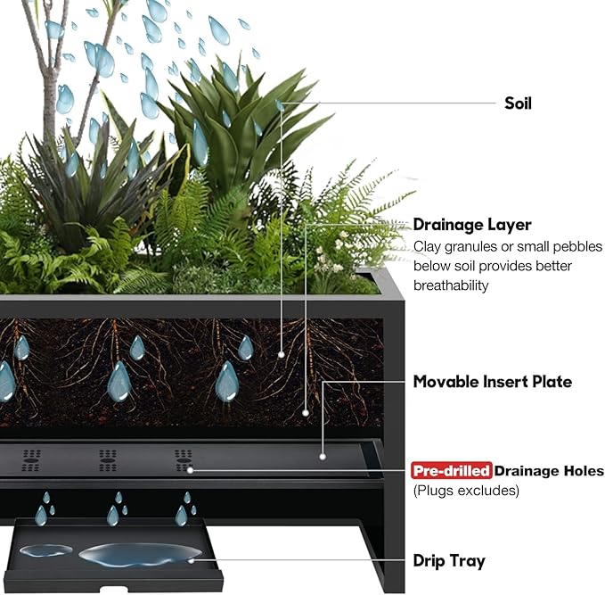 Worth Garden Metal Rectangular Planter Box - Black Powder Coated Steel Planter - 16" H. Tall Heavy Duty Modern Flower Plant Pot - Indoor & Outdoor, Commercial & Residential (16"x12"x36")