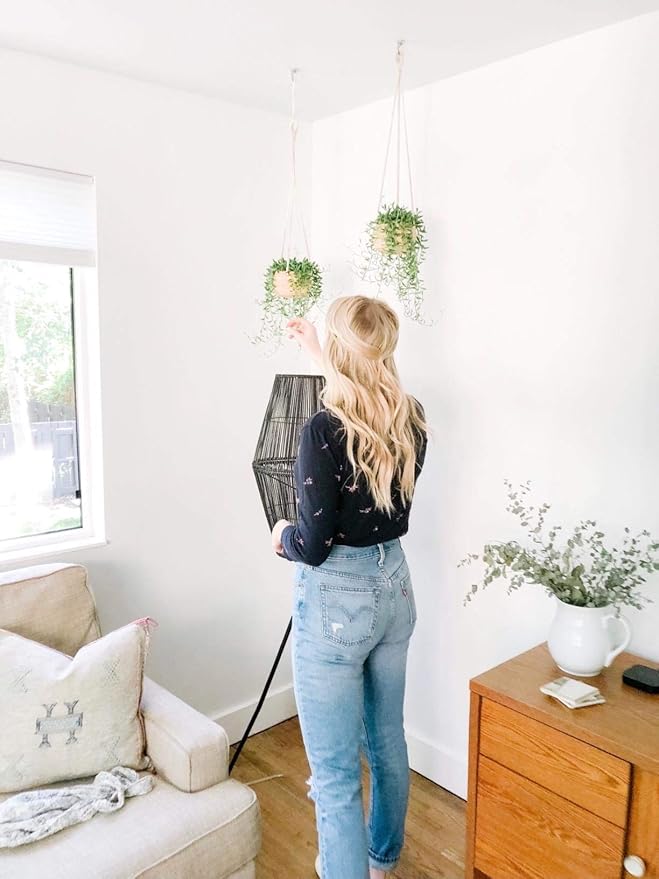 Mkono Ceramic Hanging Planter Macrame Plant Holder 5 Inch Cute Succulent Cactus Pot with Cotton Rope Hanger for Indoor Outdoor Decor, 2 Pack