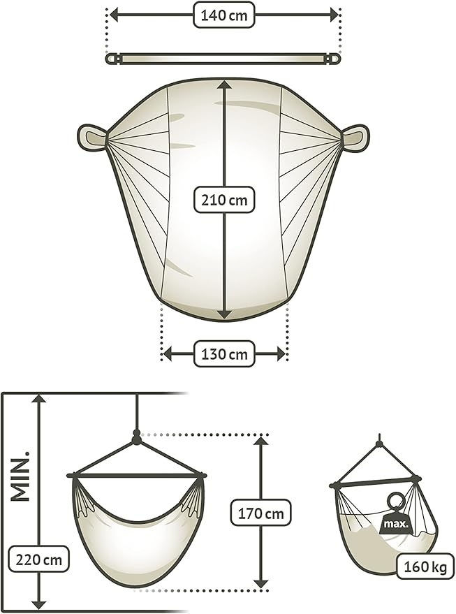 La Siesta® - XL King Habana Cotton Hanging Hammock Chair, Indoor Outdoor Hammock Swing Chair, Boho Hanging Chair Bedroom Patio, Max 355 Lbs, Latte