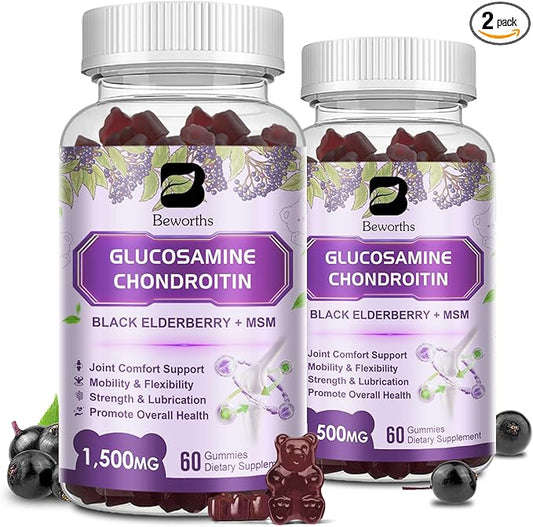 (2 Pack) Glucosamine Chondroitin Gummies, Extra 1000mg MSM 200mg Elderberry 120 Gummies