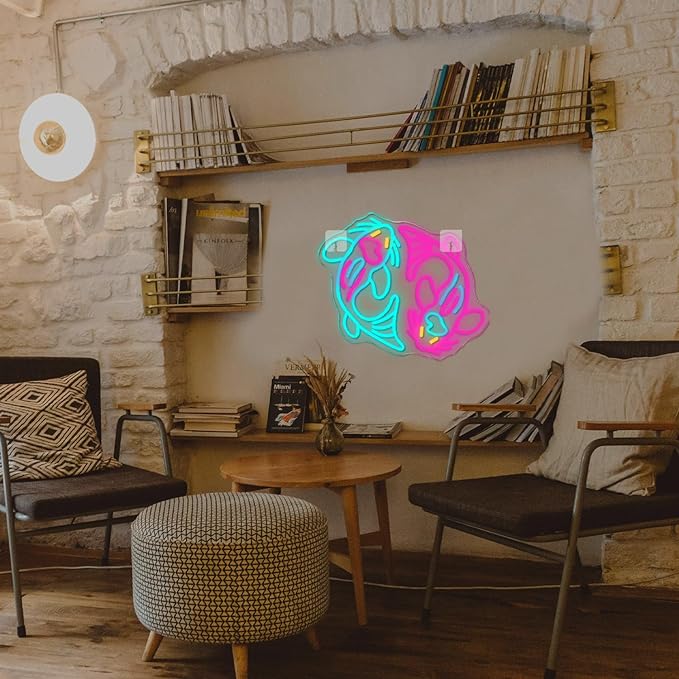 WLHOPE Koi Fish Neon Sign for Wall Decor Koi Carp Neon Light Fish Neon Signs Dimmable Neon Lights Blue Pink Fish LED Light Up Sign for Bedroom Bar Restaurant Office Fishroom Koi Pond