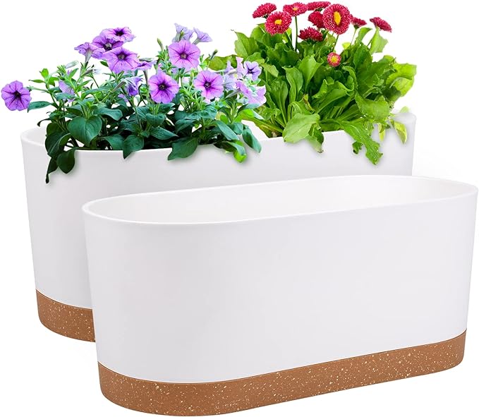 QCQHDU 2 Pack Window Planter Box 16” x 7", Self Watering Plant Pots for Indoor Plants Home Garden Flower Pot with Drainage Hole and Tray