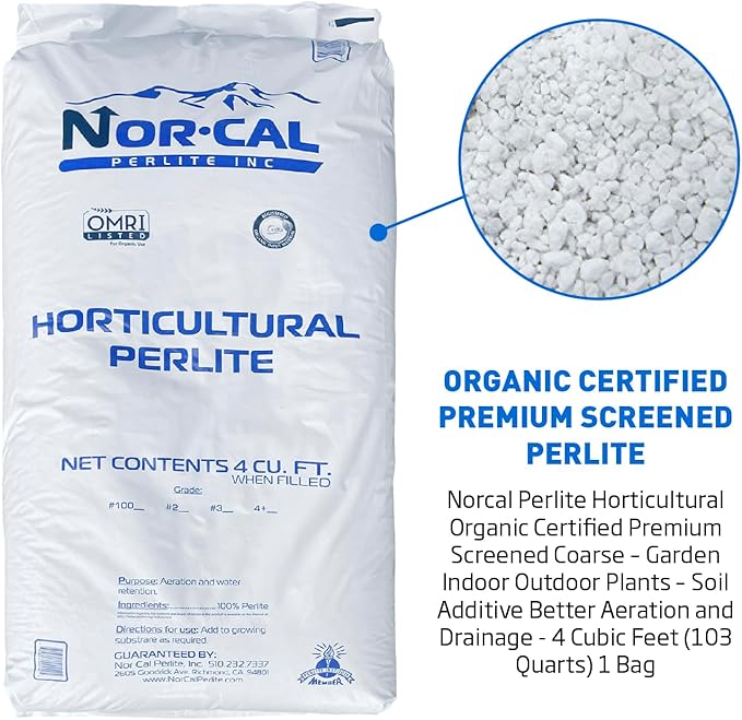 Norcal Perlite Horticultural Organic Certified Premium Screened Coarse – Garden Indoor Outdoor Plants – Soil Additive Better Aeration and Drainage - 4 Cubic Feet (103 Quarts) 1 Bag