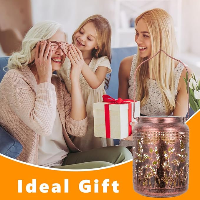 2 Pack Hummingbird Solar Lanterns Outdoor Waterproof LED 6.9" Metal Hanging Solar Lights Outdoor Hummingbird Decorative Lanterns for Patio,Garden,Pathway,Lawn Yard Birthday Gifts for Women Mom