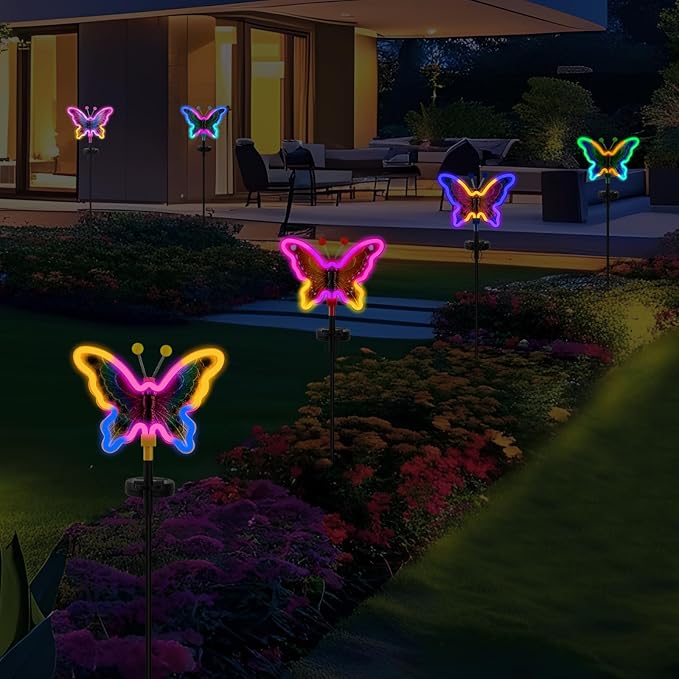 Solar Butterfly Lights,Solar Garden Decor, Outdoor Garden neon Lights,Butterfly Solar Stake Lights,Yard Patio Pathway Decoration Outdoor(Yellow, 2pack)