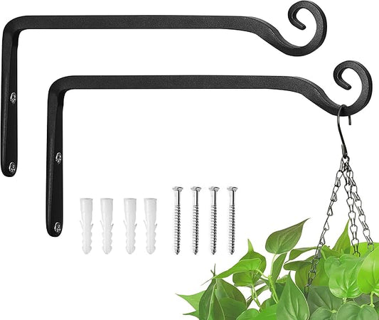 Kingsyard 2-Pack Wall Plant Hanger Outdoor - Heavy Duty Metal Hanging Bracket Hooks for Hanging Plant Bird Feeders Lanterns Wind Chimes Outdoor & Indoor, 10-Inch/Black