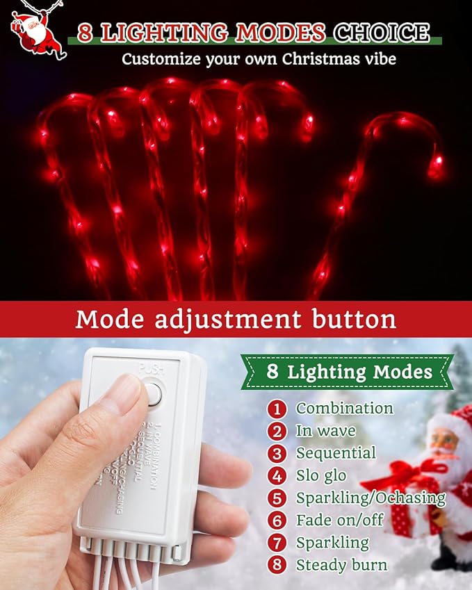Luditek 24.5 inch Christmas Candy Cane Pathway Markers Set of 12 Christmas Outdoor Outside Decorations Lights 8 Blinking Modes Indoor Holiday Xmas Yard Patio Garden Walkway Decor