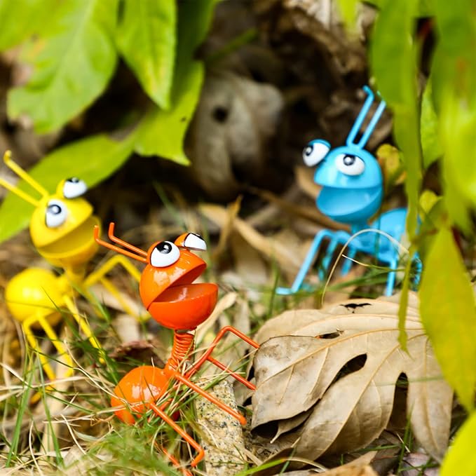 Sratte Metal Garden Decor Owl Ant Yard Art Wall Decor Outdoor Indoor Colorful Hanging 3D Fence Tree Decoration Cute Wall Sculpture for Home Garden Patio Porch Bedroom Kitchen(Ant, 6 Pcs)