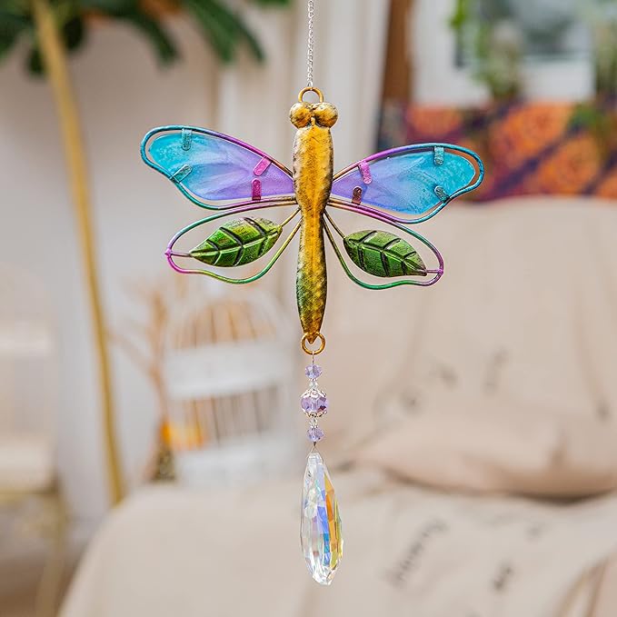 WEISIPU Crystal Suncatchers for Windows - Dragonfly Crystal Ball Prisms Hanging Crystals Ornament for Home Garden Office Wedding Christmas Decoration-Dragonfly