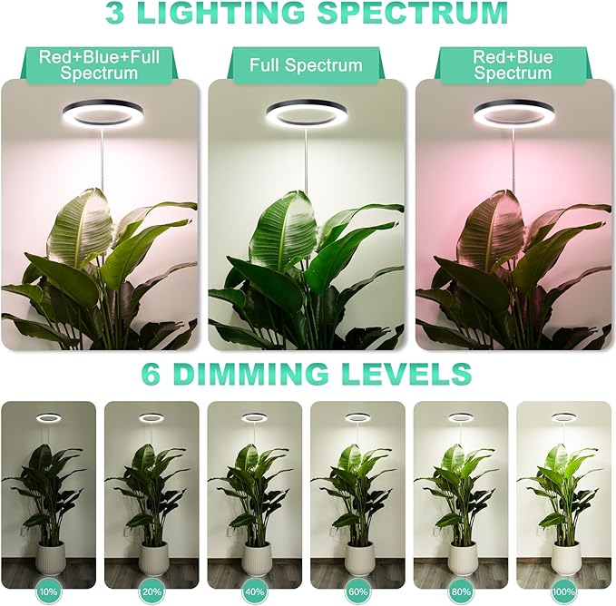 LORDEM 10" Full Spectrum Plant Light, 160 LEDs Large Grow Light for Indoor Tall Plants, Growing Lamp with 4/8/12H Auto Timer, 10 Dimmable Levels, 3 Spectrum Modes, 61" Height Adjustable, Pack of 2