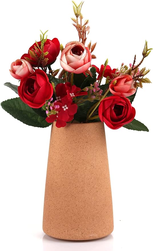 Simple Vase for Flowers Plants, Matte Vases for Modern Table Shelf Home Decor Wedding Boho Decor, 6" H Frosted Elegant Ceramic Vase for Pampas Grass Fluffy Stem Bouquet Lavender Flowers (Brown, 2)