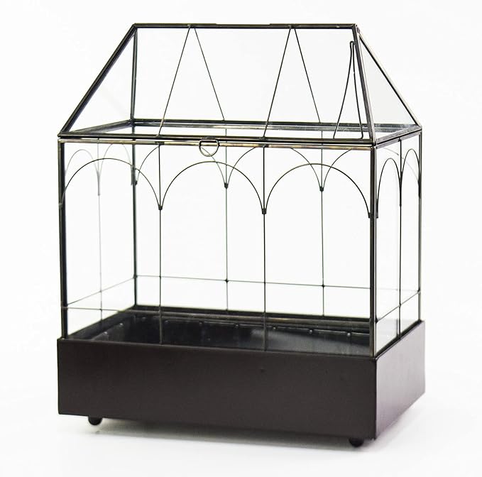 Large Tall Glass Plant Terrarium – House Succulent Terrarium Kit with Lip and Tray, 9.5”X5.7”X11.4”