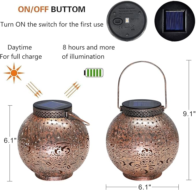 Solar Lanterns Outdoor Waterproof Garden Decorative Lights Owl Hanging Solar Lanterns for Patio, Table, Pathway, Balcony, Lawn, Yard Decor 2 Pack