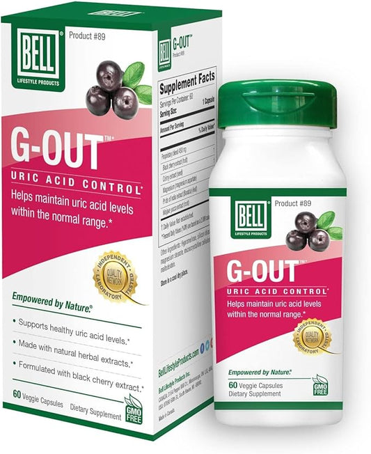 Bell G-Out Uric Acid Cleanse | Recommended for Gout - A Unique Blend of Herbal Extracts That Helps Maintain Uric Acid Levels Within The Normal Range, Uric Acid Relief, Uric Acid Flush| 60 Capsules