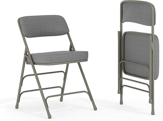 Flash Furniture Hercules Series Metal Folding Chairs with Cushioned Seats, Fabric Upholstered Event Chairs, Set of 2, Gray