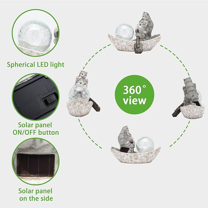 Garden Statue of Cat,Garden Decor Cat Figurine,Cats Outdoor Statue,Solar Decor for Patio,Balcony,Yard,Lawn Ornament